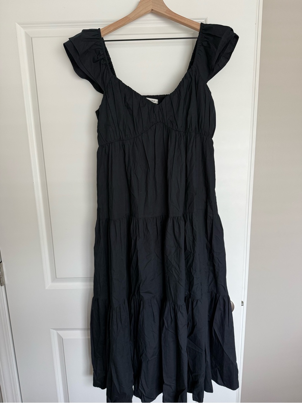 Abercrombie & Fitch Black Tiered Maxi Dress with Ruffled Shoulders